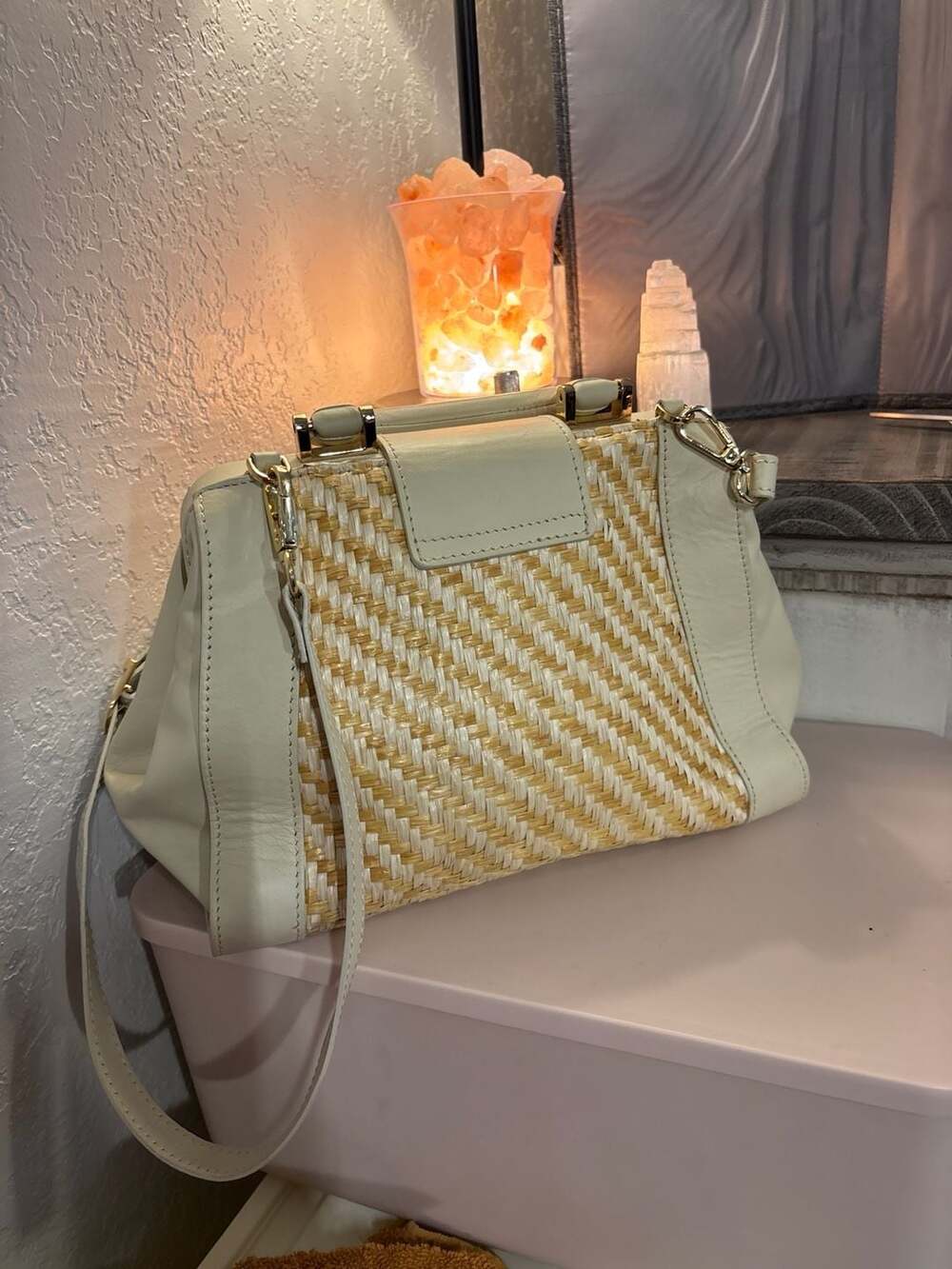 Ba: Divina Firenze Woven Straw and Leather Top Handle Satchel Bag Made in Italy - Picture 2 of 11